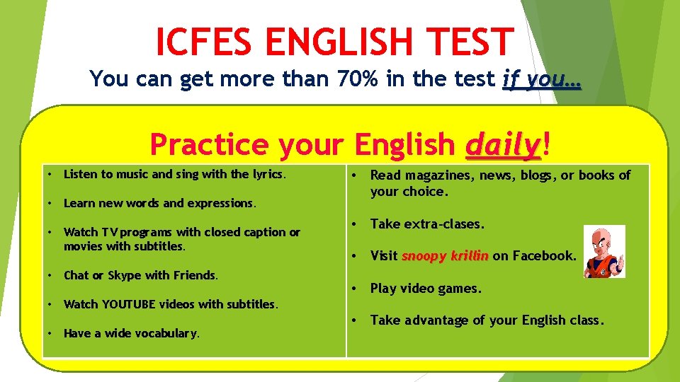 ICFES ENGLISH TEST You can get more than 70% in the test if you…