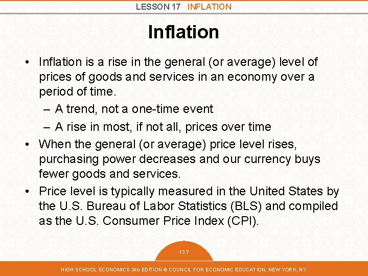 LESSON 17 INFLATION Inflation • Inflation is a rise in the general (or average)