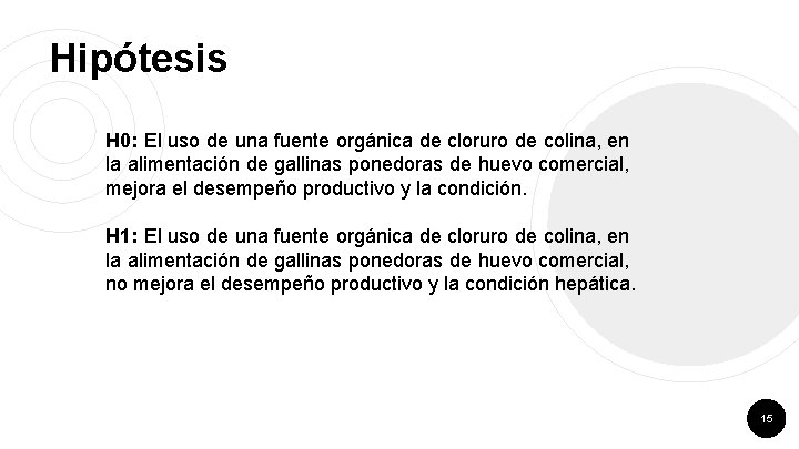 Hipótesis H 0: El uso de una fuente orgánica de cloruro de colina, en