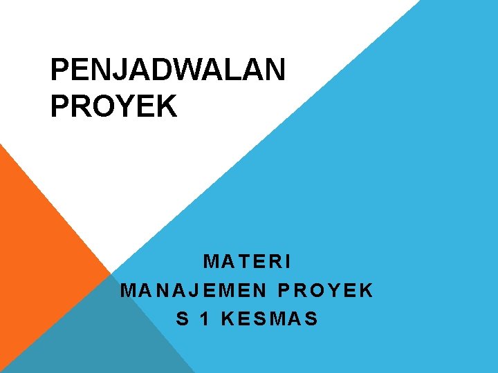 PENJADWALAN PROYEK MATERI MANAJEMEN PROYEK S 1 KESMAS 