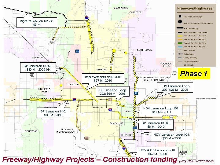 Right-of-way on SR 74: $5 M GP Lanes on US 60: $30 M – Right-of-way on SR 74: $5 M GP Lanes on US 60: $30 M –