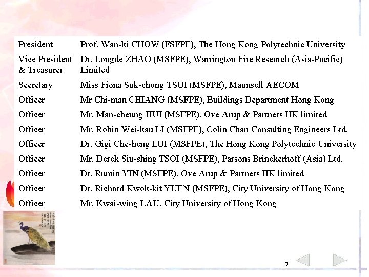 President Prof. Wan-ki CHOW (FSFPE), The Hong Kong Polytechnic University Vice President Dr. Longde