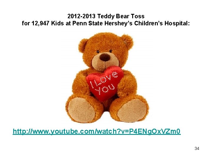 2012 -2013 Teddy Bear Toss for 12, 947 Kids at Penn State Hershey’s Children’s