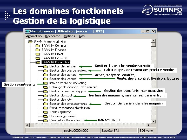 Les domaines fonctionnels Gestion de la logistique Gestion des articles vendus/achetés Calcul du prix