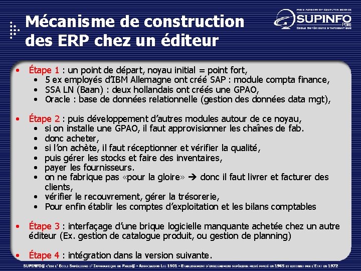 Mécanisme de construction des ERP chez un éditeur • Étape 1 : un point