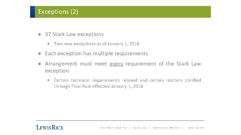 Exceptions (2) · 37 Stark Law exceptions · Two new exceptions as of January