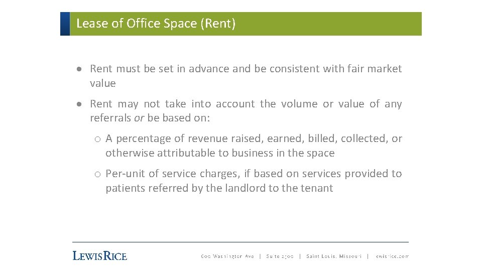 Lease of Office Space (Rent) · Rent must be set in advance and be