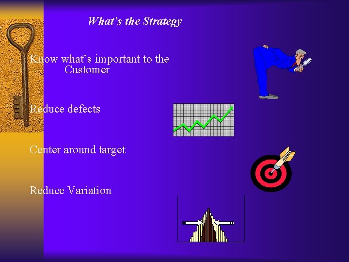 What’s the Strategy Know what’s important to the Customer Reduce defects Center around target