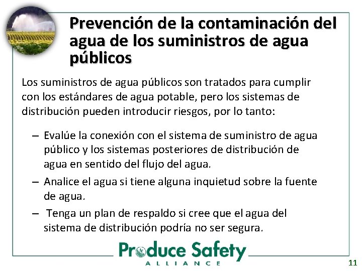 Prevención de la contaminación del agua de los suministros de agua públicos Los suministros