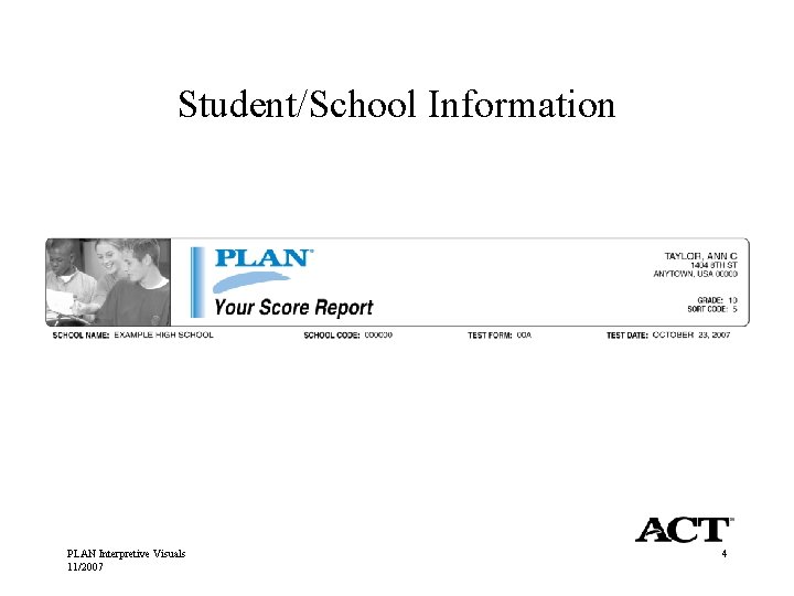 Student/School Information PLAN Interpretive Visuals 11/2007 4 