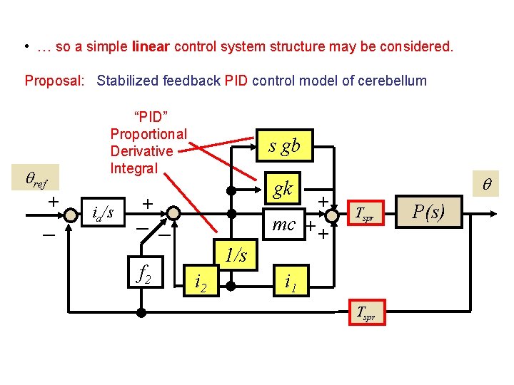  • … so a simple linear control system structure may be considered. Proposal: