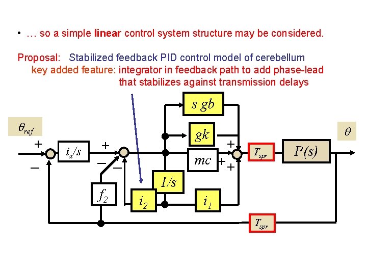  • … so a simple linear control system structure may be considered. Proposal: