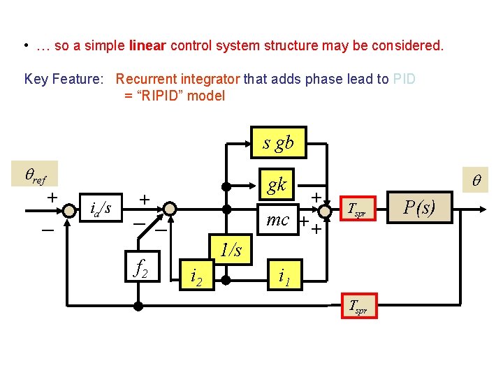  • … so a simple linear control system structure may be considered. Key