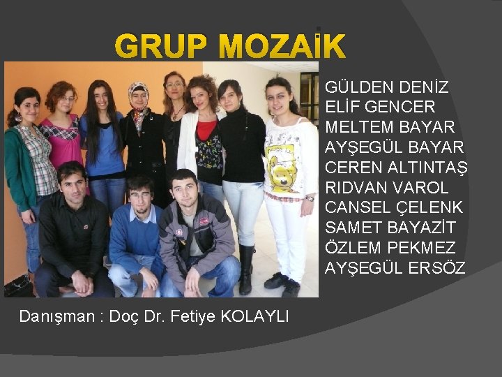 GRUP MOZAİK GÜLDEN DENİZ ELİF GENCER MELTEM BAYAR AYŞEGÜL BAYAR CEREN ALTINTAŞ RIDVAN VAROL