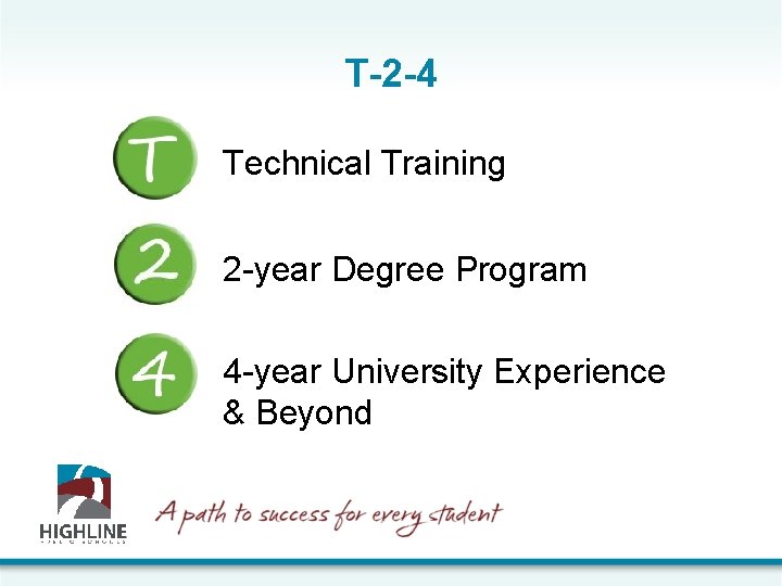 T-2 -4 Technical Training 2 -year Degree Program 4 -year University Experience & Beyond