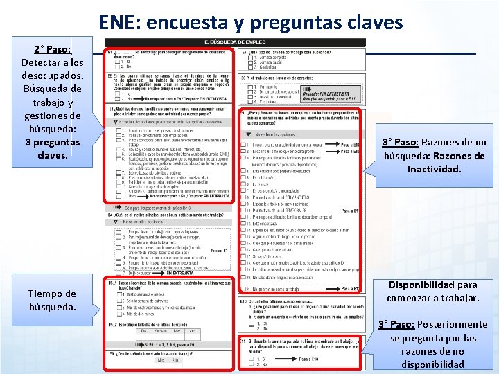 ENE: encuesta y preguntas claves 2° Paso: Detectar a los desocupados. Búsqueda de trabajo