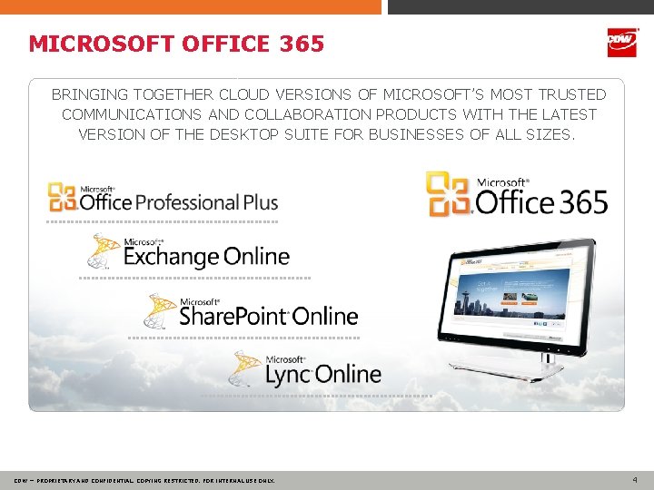 MICROSOFT OFFICE 365 BRINGING TOGETHER CLOUD VERSIONS OF MICROSOFT’S MOST TRUSTED COMMUNICATIONS AND COLLABORATION