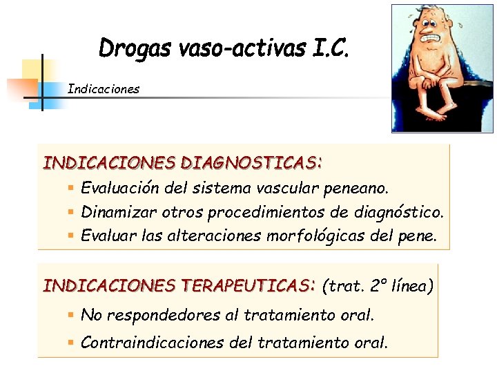 Indicaciones INDICACIONES DIAGNOSTICAS: § Evaluación del sistema vascular peneano. § Dinamizar otros procedimientos de Indicaciones INDICACIONES DIAGNOSTICAS: § Evaluación del sistema vascular peneano. § Dinamizar otros procedimientos de