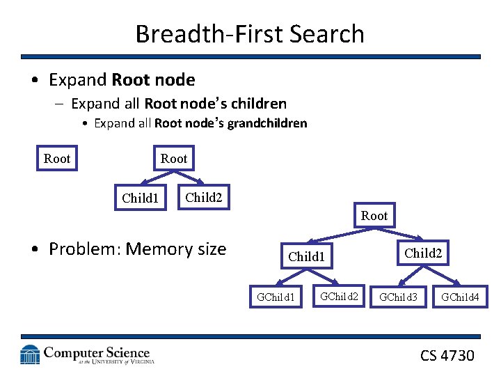 Breadth-First Search • Expand Root node – Expand all Root node’s children • Expand