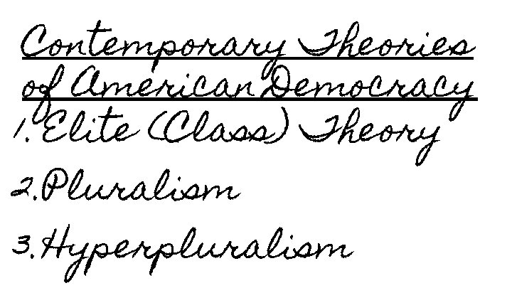 Contemporary Theories of American Democracy 1. Elite (Class) Theory 2. Pluralism 3. Hyperpluralism 