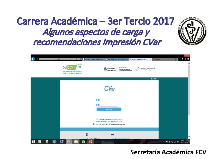 Carrera Académica – 3 er Tercio 2017 Algunos aspectos de carga y recomendaciones Impresión