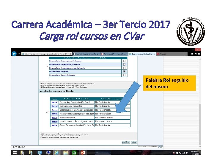 Carrera Académica – 3 er Tercio 2017 Carga rol cursos en CVar Palabra Rol