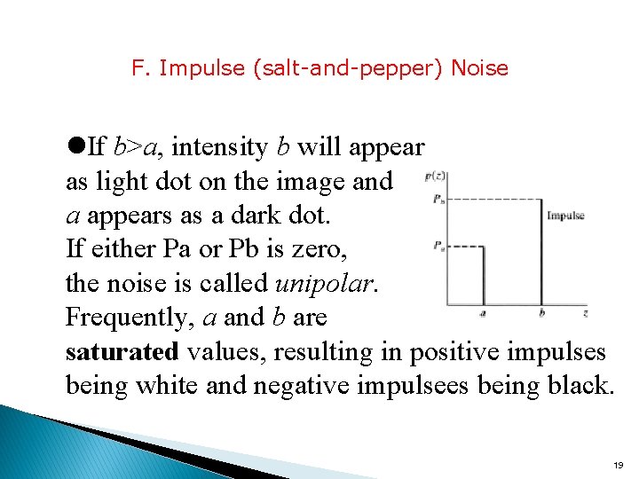 F. Impulse (salt-and-pepper) Noise l. If b>a, intensity b will appear as light dot