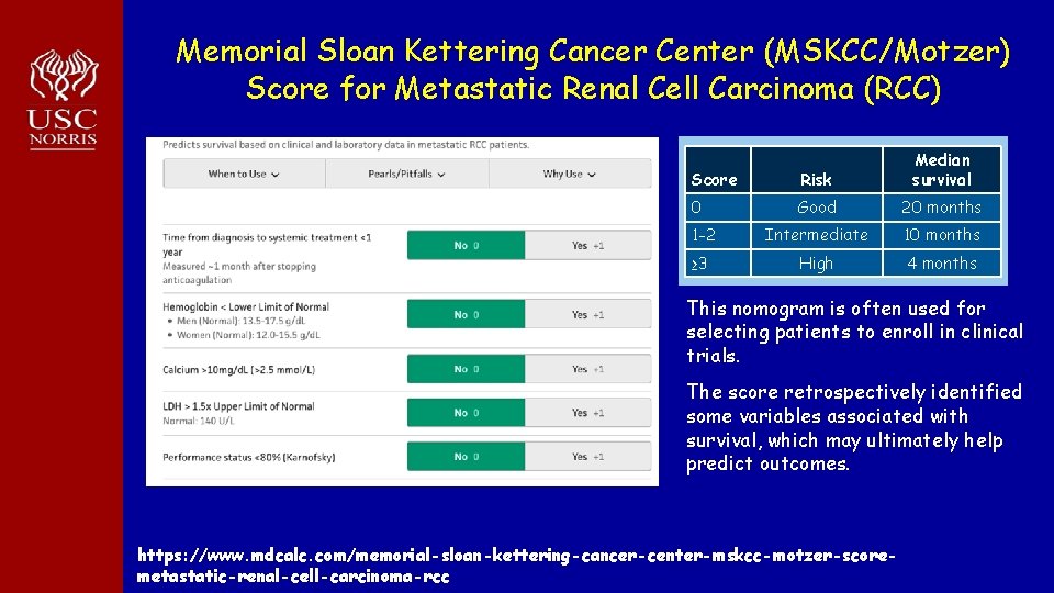 Memorial Sloan Kettering Cancer Center (MSKCC/Motzer) Score for Metastatic Renal Cell Carcinoma (RCC) Predicted