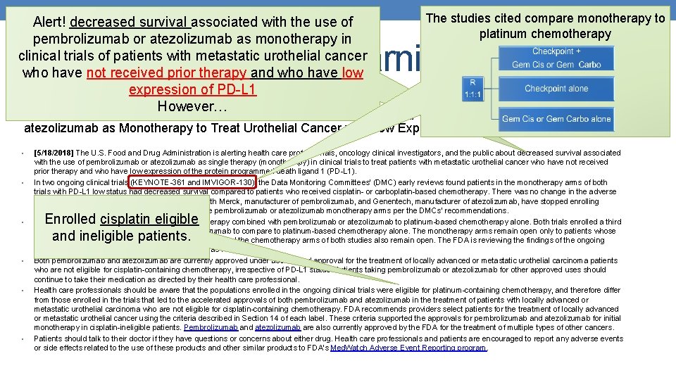 The studies cited compare monotherapy to Alert! decreased survival associated with the use of