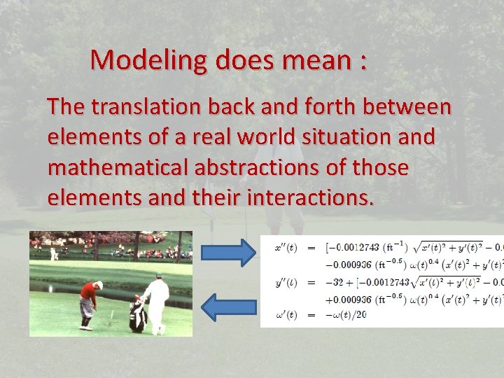 Modeling does mean : The translation back and forth between elements of a real