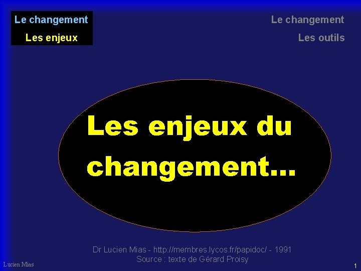 Le changement Les enjeux Les outils Les enjeux du changement. . . Lucien Mias