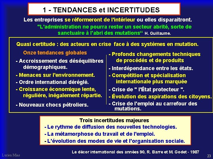  1 - TENDANCES et INCERTITUDES Les entreprises se réformeront de l'intérieur ou elles