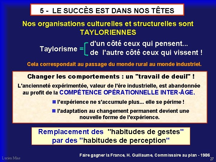 5 - LE SUCCÈS EST DANS NOS TÊTES Nos organisations culturelles et structurelles sont