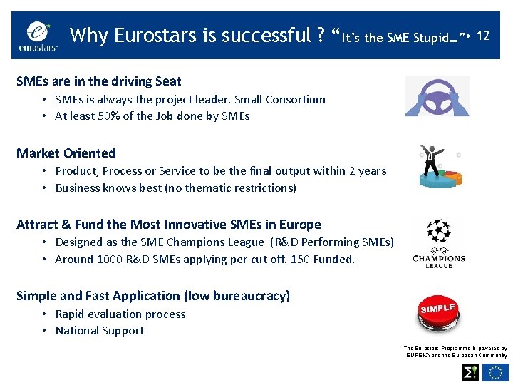 Why Eurostars is successful ? “It’s the SME Stupid…”> 12 SMEs are in the