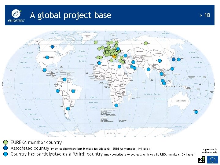 A global project base > 18 EUREKA member country Associated country (may lead projects