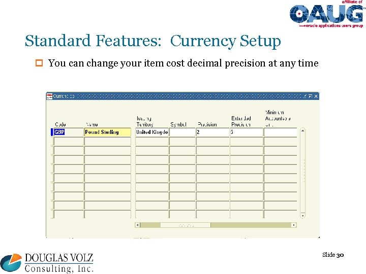 Standard Features: Currency Setup p You can change your item cost decimal precision at Standard Features: Currency Setup p You can change your item cost decimal precision at
