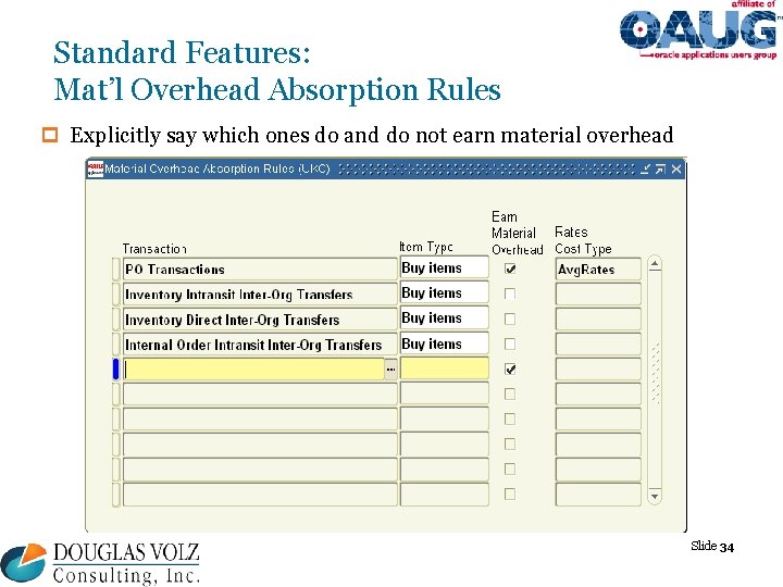 Standard Features: Mat’l Overhead Absorption Rules p Explicitly say which ones do and do Standard Features: Mat’l Overhead Absorption Rules p Explicitly say which ones do and do