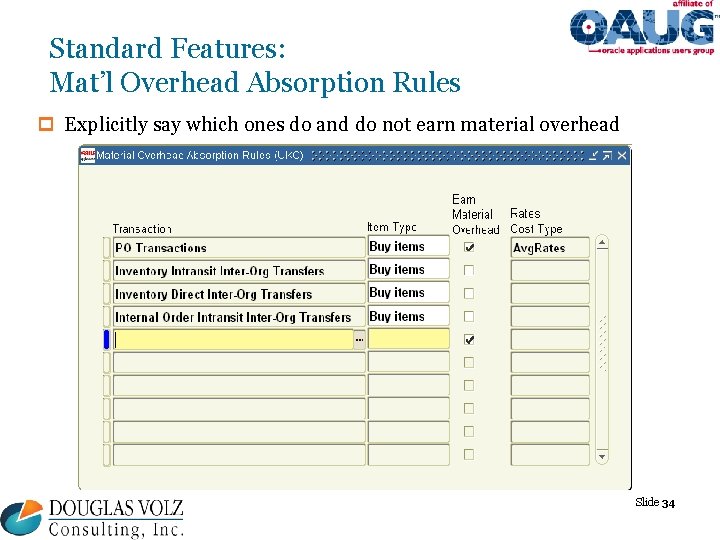 Standard Features: Mat’l Overhead Absorption Rules p Explicitly say which ones do and do