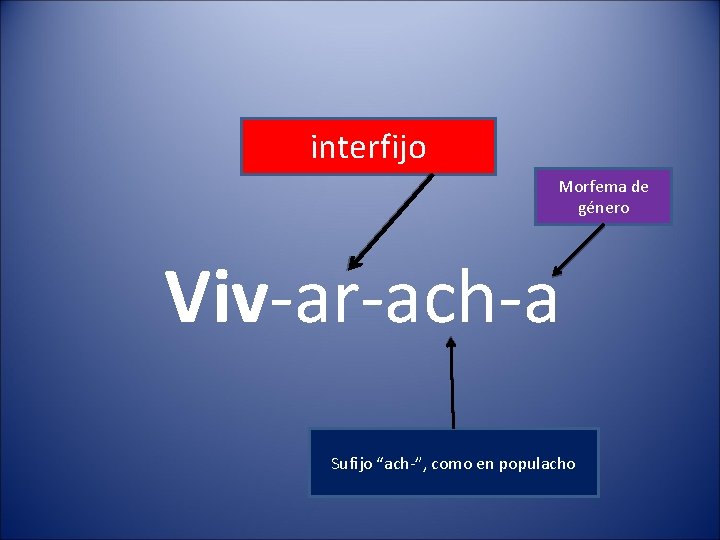 interfijo Morfema de género Viv-ar-ach-a Sufijo “ach-”, como en populacho 