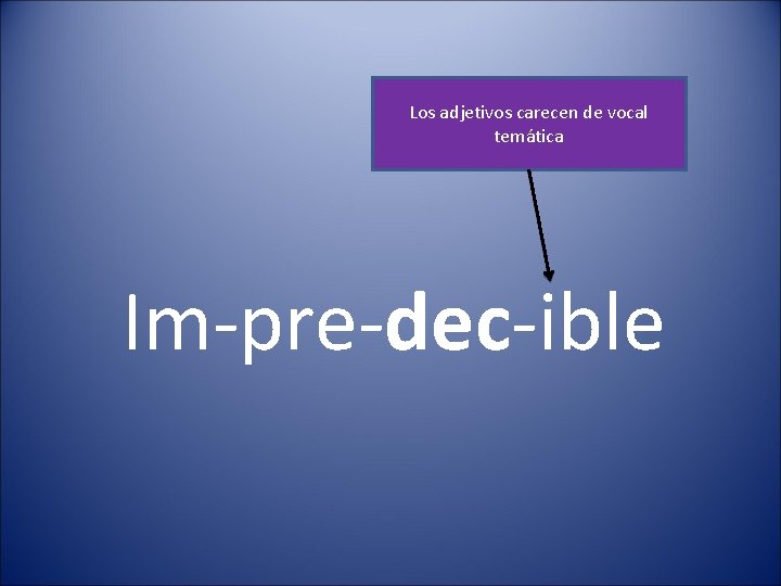 Los adjetivos carecen de vocal temática Im-pre-dec-ible 
