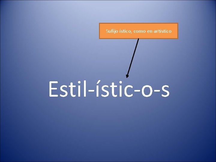 Sufijo ístico, como en artístico Estil-ístic-o-s 
