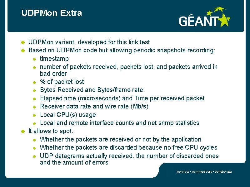 UDPMon Extra UDPMon variant, developed for this link test Based on UDPMon code but