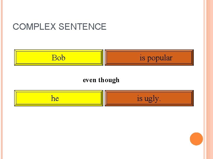 COMPLEX SENTENCE Bob is popular even though he is ugly. 