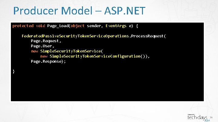 Producer Model – ASP. NET protected void Page_Load(object sender, Event. Args e) { Federated.