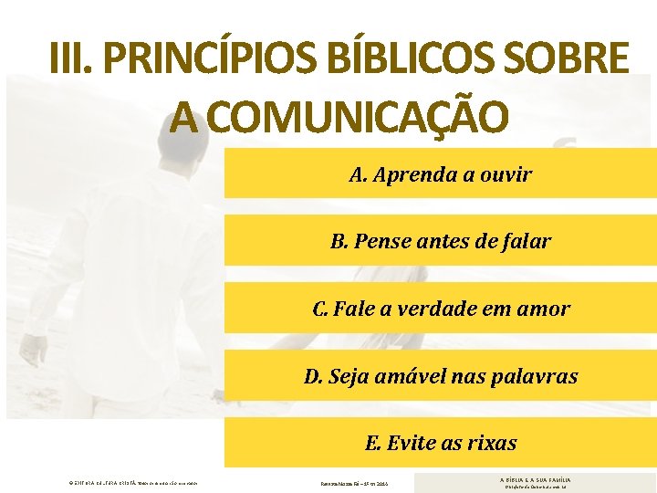 III. PRINCÍPIOS BÍBLICOS SOBRE A COMUNICAÇÃO A. Aprenda a ouvir B. Pense antes de