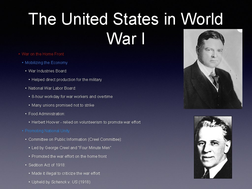 The United States in World War I • War on the Home Front •