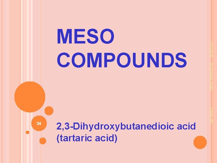 Chem-261 2, 3 -Dihydroxybutanedioic acid (tartaric acid) Dr Seemal Jelani 34 11/1/2020 MESO COMPOUNDS