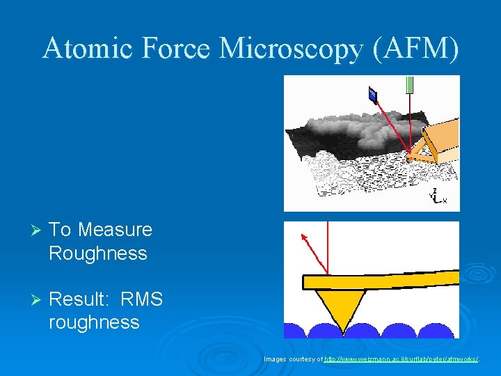 Atomic Force Microscopy (AFM) Ø To Measure Roughness Ø Result: RMS roughness Images courtesy