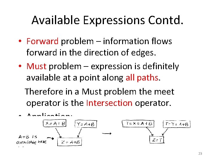 Available Expressions Contd. • Forward problem – information flows forward in the direction of