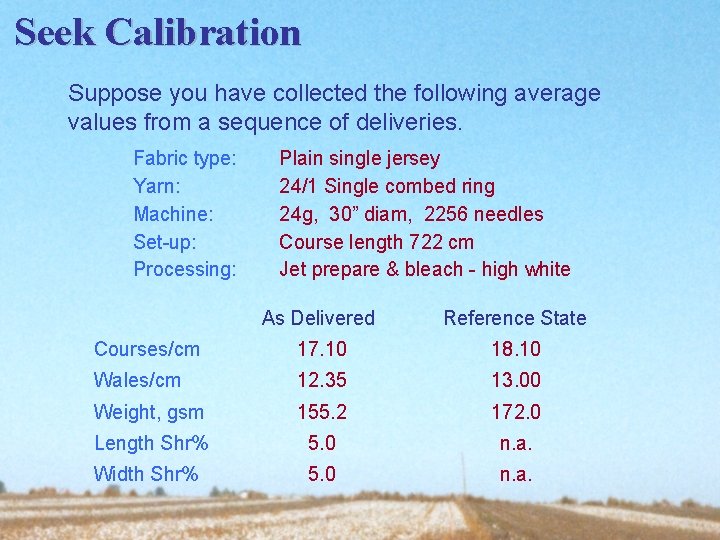 Seek Calibration Suppose you have collected the following average values from a sequence of